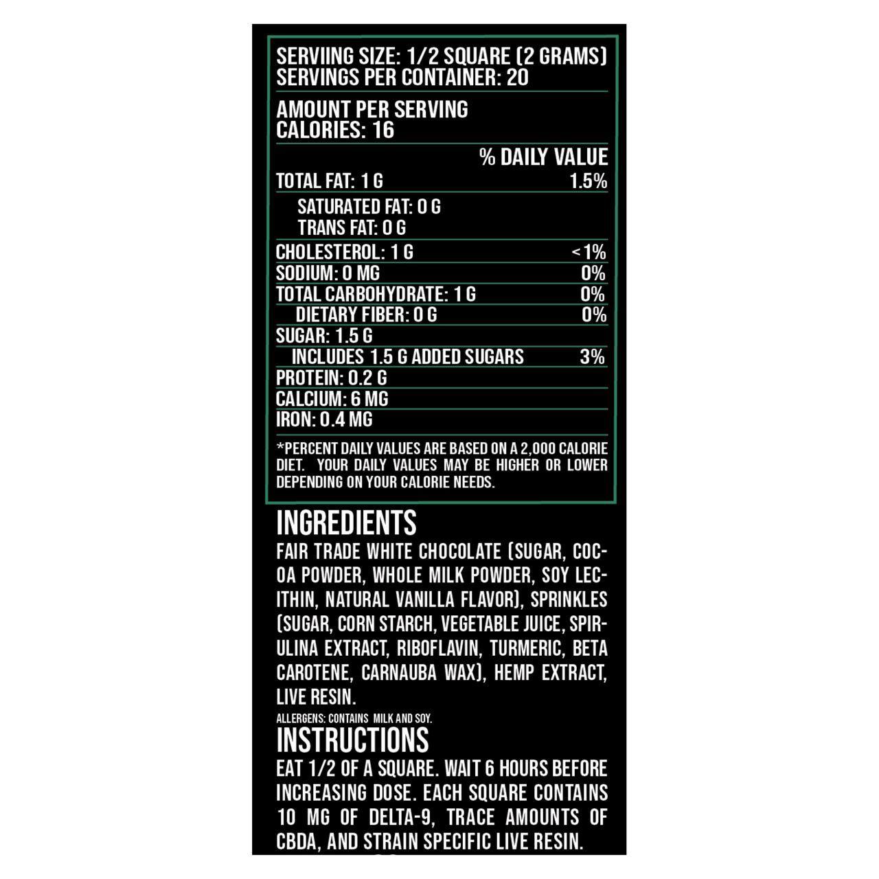 Hybrid Birthday Cake Live Resin White Chocolate Bar (Delta 9)